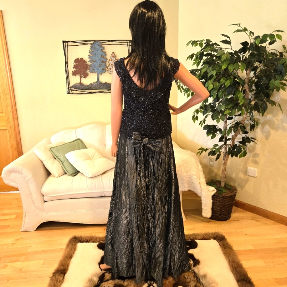 NWOT, Scala Black Beaded Silk Top with Ruffle, Formal, Party, Holiday, Size L - Picture 14 of 16